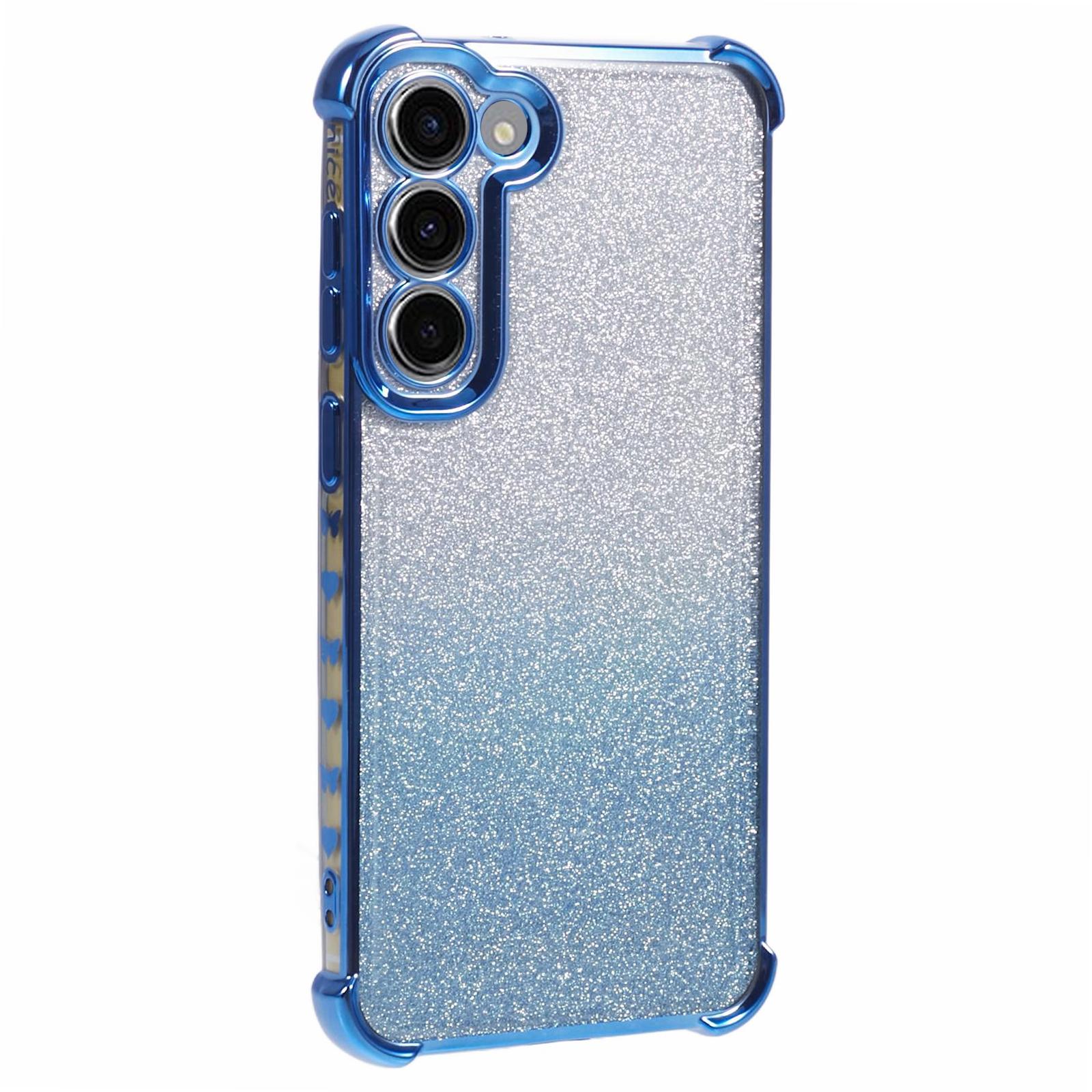 

For Samsung Galaxy S23 Case TPU Glitter Gradient Phone Cover Love Heart Pattern Frame Blue
