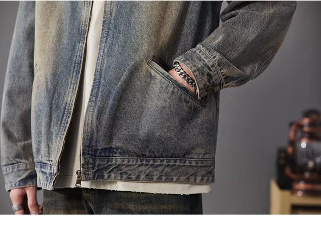 Herren Retro Gewaschene Jeansjacke - Trendige Frühling/Herbst Freizeitjacke mit Reißverschluss