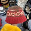 Retro jacquard knitted bucket hat women's autumn and winter new small face warm wool basin hat casual bucket hat