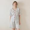 Lunaluz Women Cotton Short Sleeve Sailor Collar Two Piece Pajamas