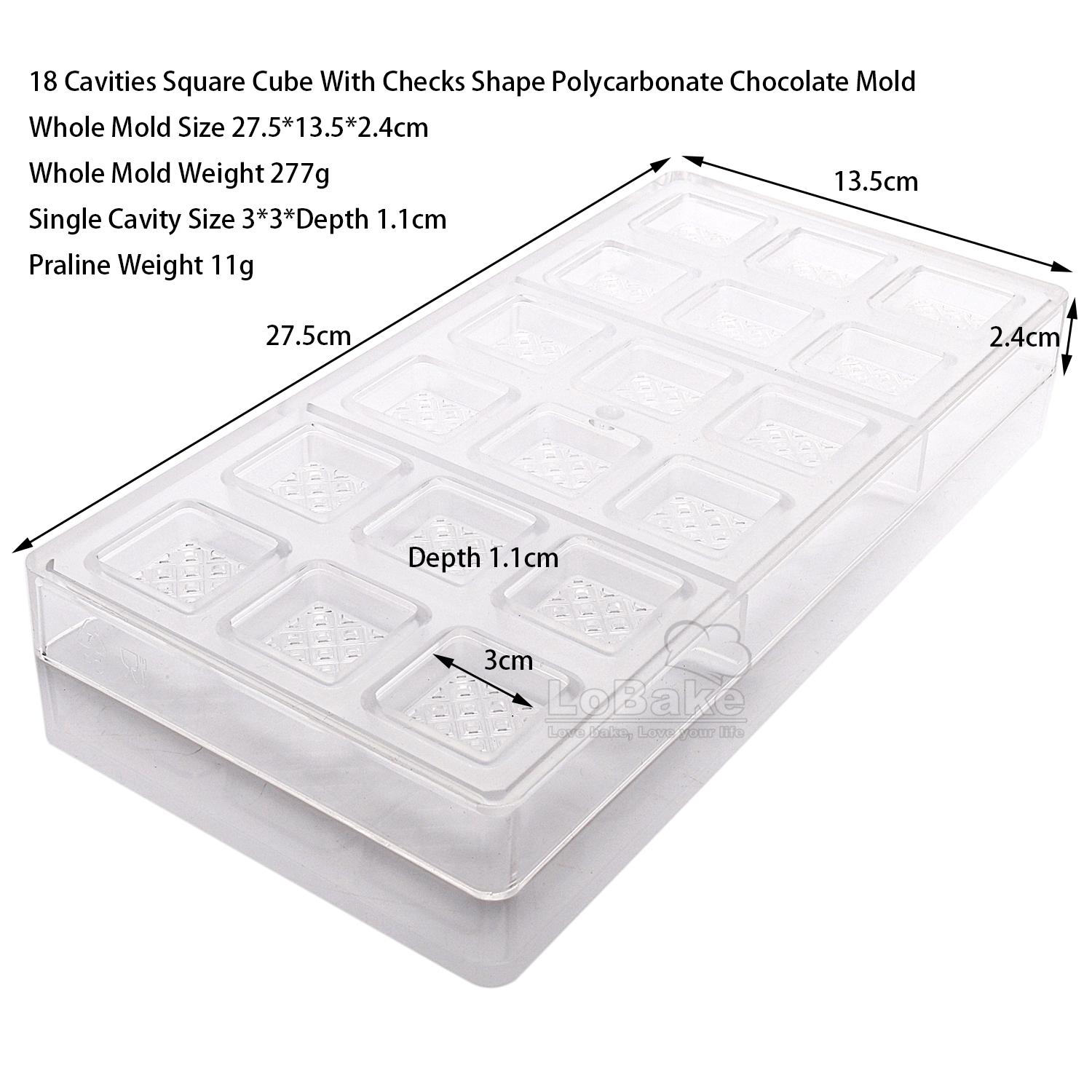 

18 Wells Square Cube With Waterdrop Checks Pattern Shape Polycarbonate Chocolate Mold Candy Sugarcraft Making DIY Baking