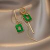 2026 New Asymmetric Green Square Tassel Long Earrings Korean Design Jewelry Girls Fashion Accessories Drop Earrings For Woman