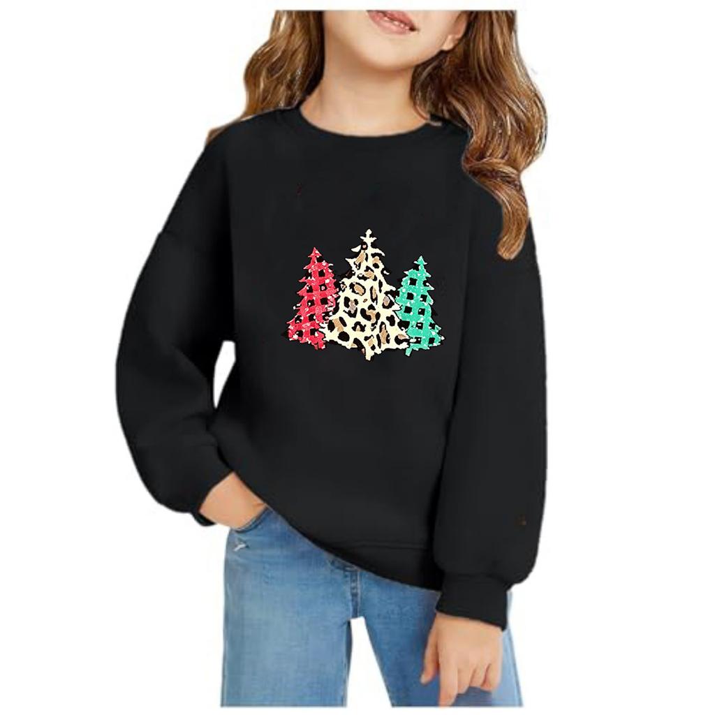 Weihnachtsdruck Mädchen Langarm Kapuzenpullover Lässiger Bequemer Pullover für die Feiertage