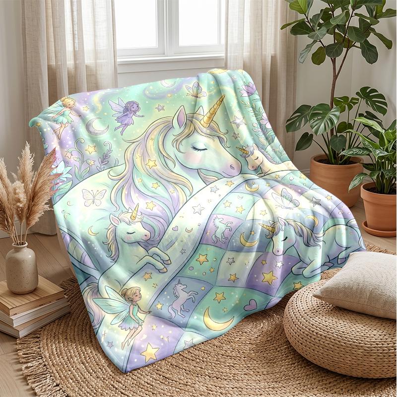Unicorns Around Rainbow Sphere Theme Blanket Lightweight Warm Flannel Blanket Decorative Throw Blanket for Home Decoration