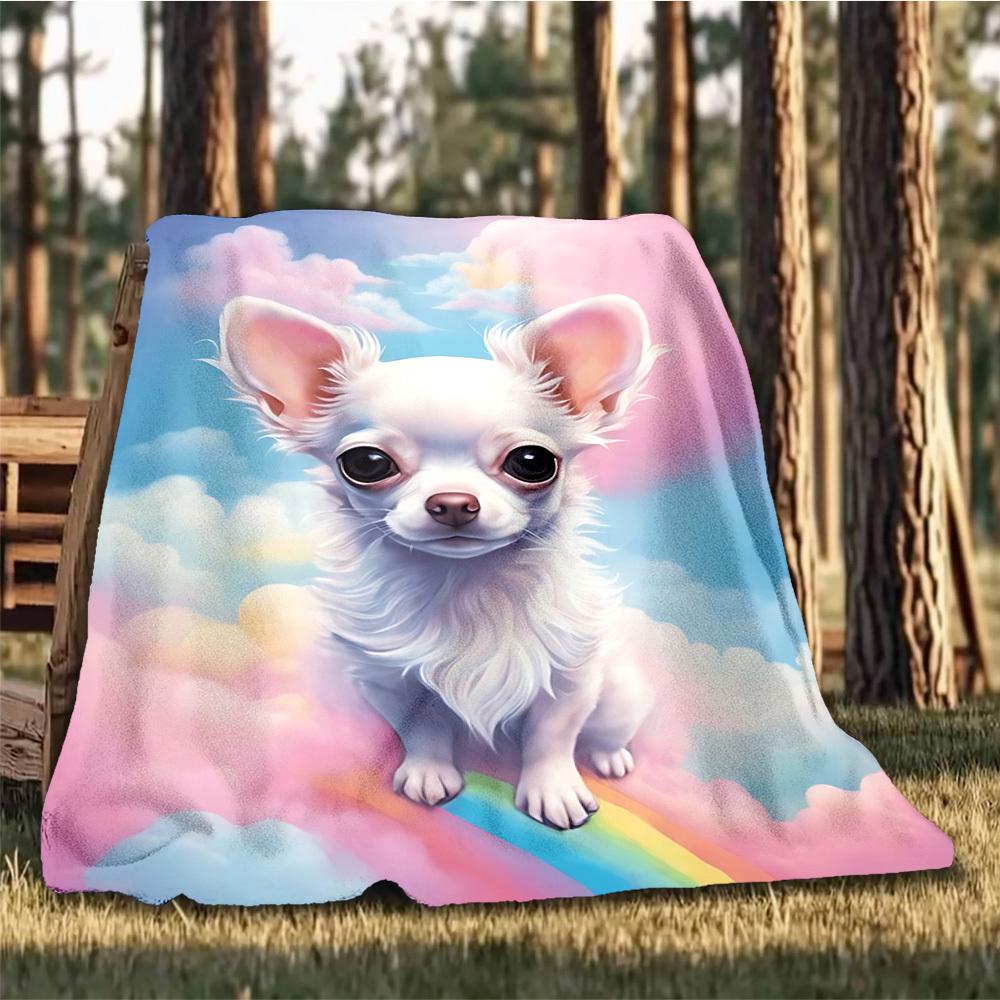 1pc Rainbow Dog Print Outdoor Soft Polyester Flannel Throw Blanket Versatile for All Seasons , Soft , Cozy , Warm All Season Quilted Throw ,