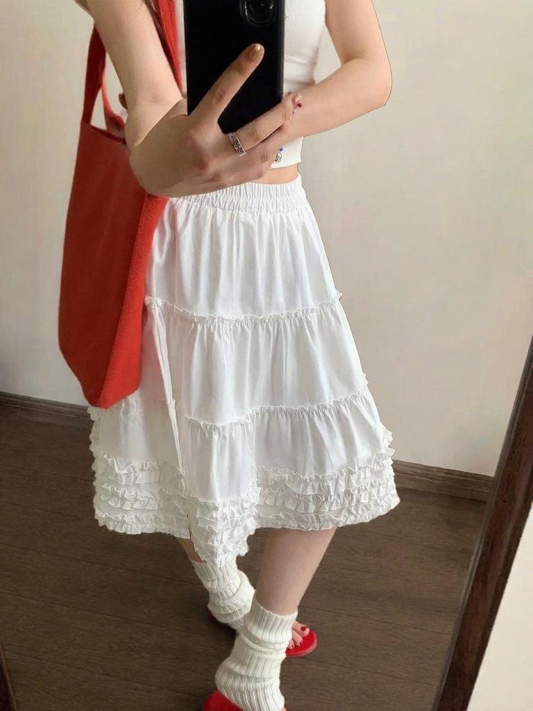 Women's Spring/Summer Lace Ruffle Patchwork A-Line Skirt: High-Waisted, Slimming, Versatile, Age-Reducing, Gentle, and Sweet.