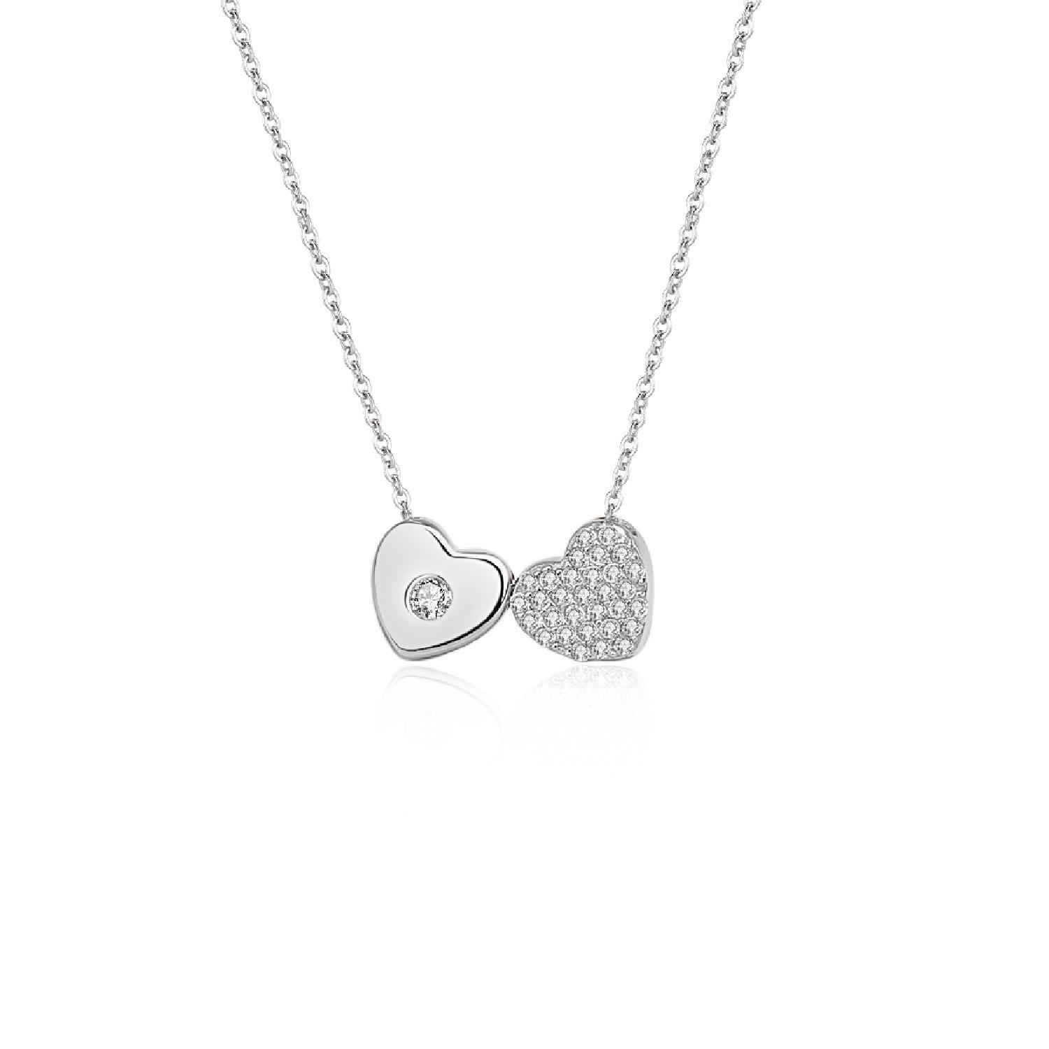 

S925 Silver Heart-to-Heart Double Heart Diamond Necklace - Women s Popular European & American Niche Design Clavicle Chain Pendant 925 Silver платиновый