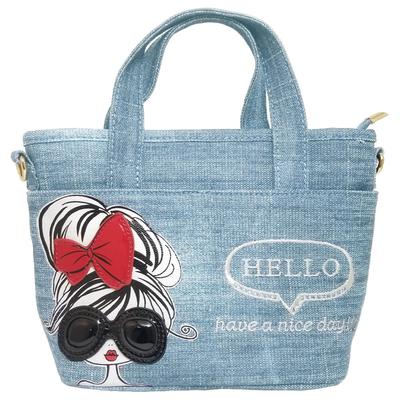 Mini Tote Bag Shoulder Bag Small 2way Denim Bag Sunglasses Girl [DIVA Rose] Women's (Light Blue)
