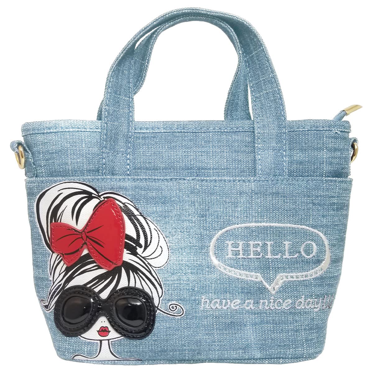 

Mini Tote Bag Shoulder Bag Small 2way Denim Bag Sunglasses Girl [DIVA Rose] Women s (Light Blue) світло-синій колір