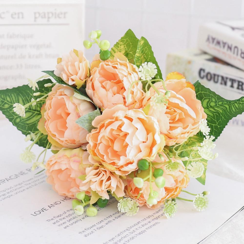 Artificial Flowers Silk Peony Hydrangea For Living Room Home Decoration Wedding Bride Bouquet Rose Fake Plants Table Accessories