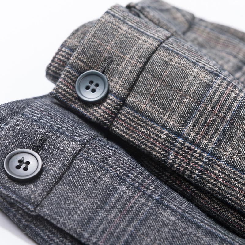High-Waisted Wool Plaid Women's Pants - Autumn/Winter Straight Slim Suit Carrot Style
