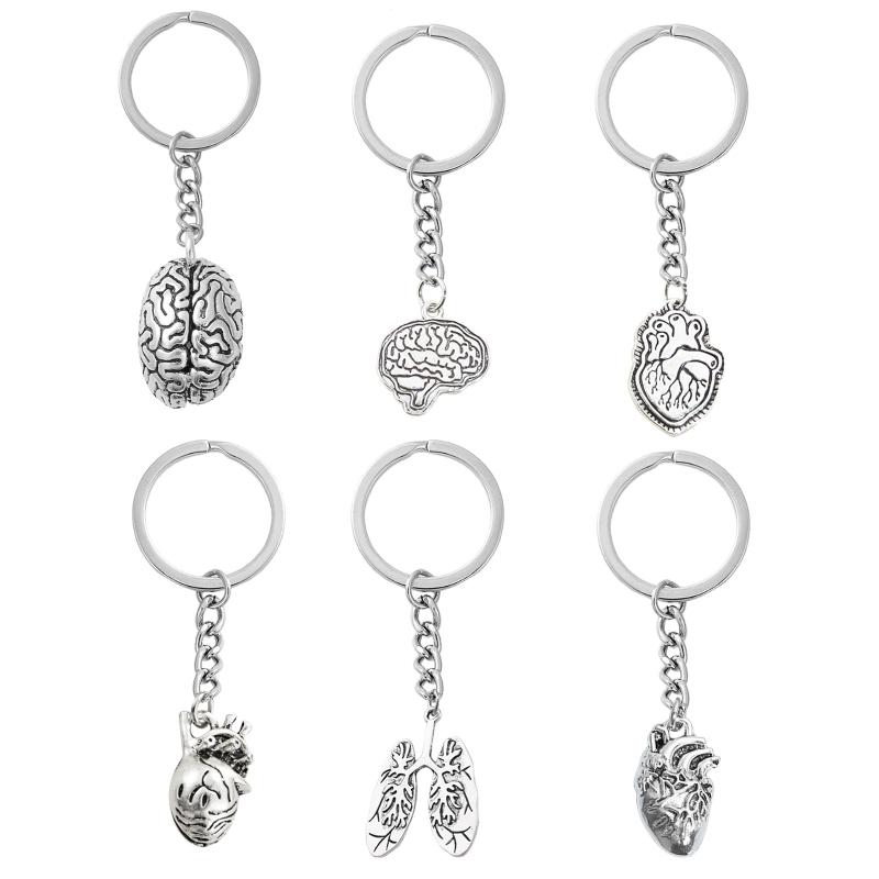Vintage 3D Brain Keychain Anatomical Organs Body Parts Keyring Pendant For Doctor Graduation Gift Jewelry Handcrafts