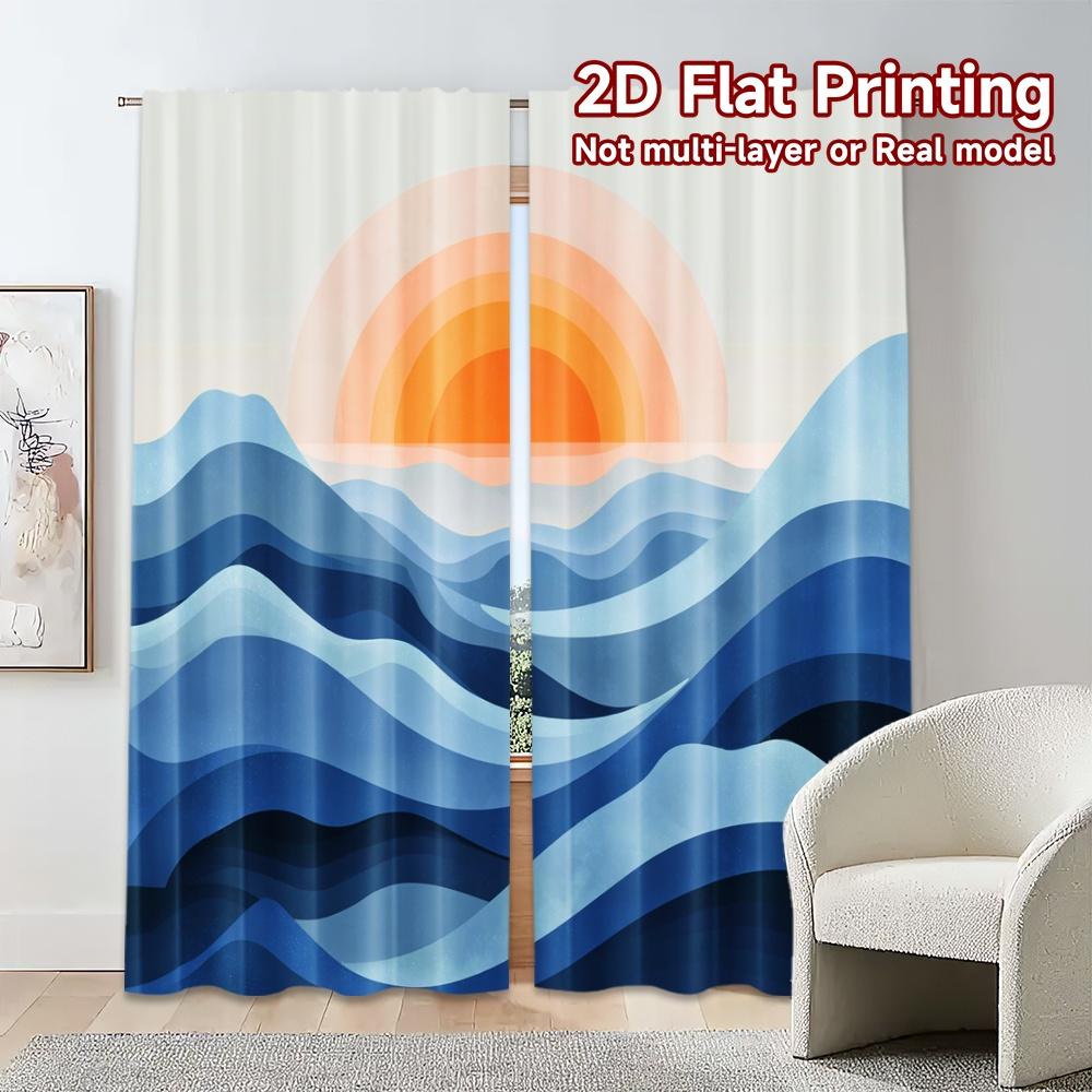 Flat Printing Curtains Without Rod Sunrise Waves Popular Curtain Versatile Polyester Gifts Suitable Set Of 2 Made