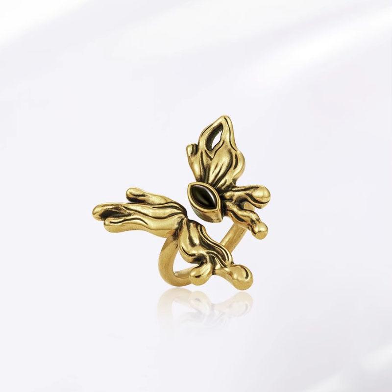 Sophisticated Black Agate Butterfly Ring For Women Unique Adjustable Copper Accessory Fashion