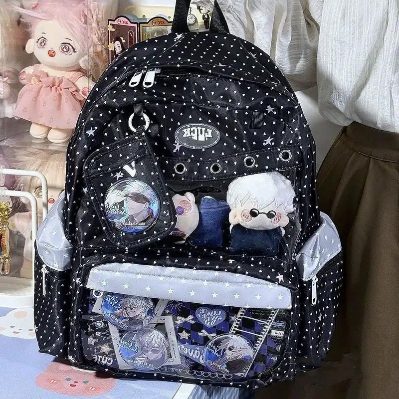 Cute Polka-Dot Dolls Bag  Harajuku Y2K Versatile Daily Large-Capacity Backpack Daily Comic Exhibition Star Ulzzang Ita Bag