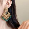 Rhinestone Tassel Water Droplet Earrings Beaded Tassel Exaggerated Tassel Earrings  Women