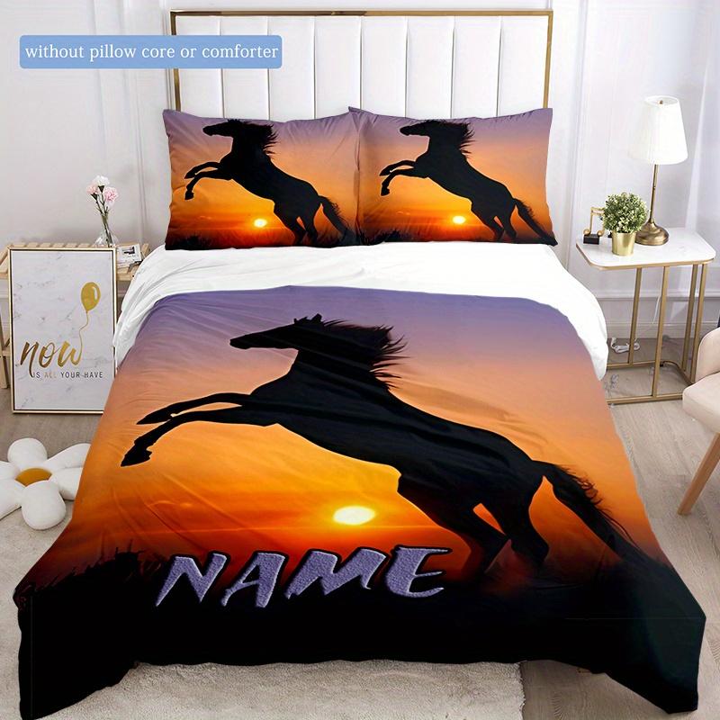 Sunset With Horses Duvet Cover Soft Bedding Set For Bedroomdorm Personalized Name Threepiece Set 1 Duvet Cover And 2 Pillowcases Perfect Gift For All