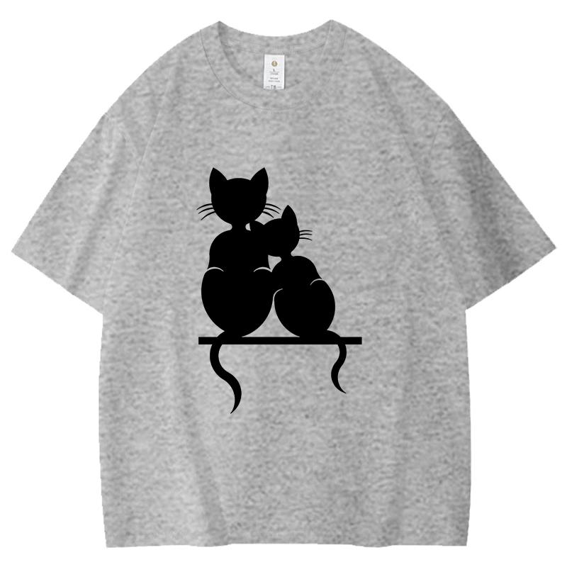 

Cat Cuddling Together Pattern Unisex Women Cotton TShirt Fashion Short Sleeve Casual Summer Street Simple Loose Tops Neutral Tees S