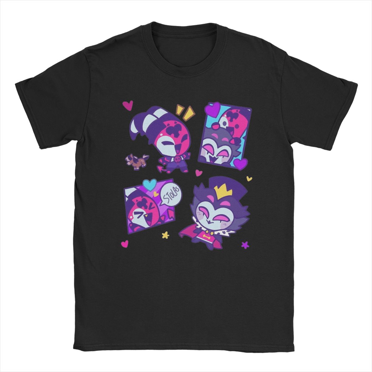

Cartoon Helluva-Boss Men T Shirts Novelty Tees Short Sleeve Round Collar T-Shirts Pure Cotton Graphic Clothes 5XL різнокольоровий
