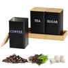 BHBL 3PCS Set Tea Coffee Sugar Canister Set with Tray Iron Tea and Coffee Jars with Bamboo Lid Coffee Sugar Tea Containers A