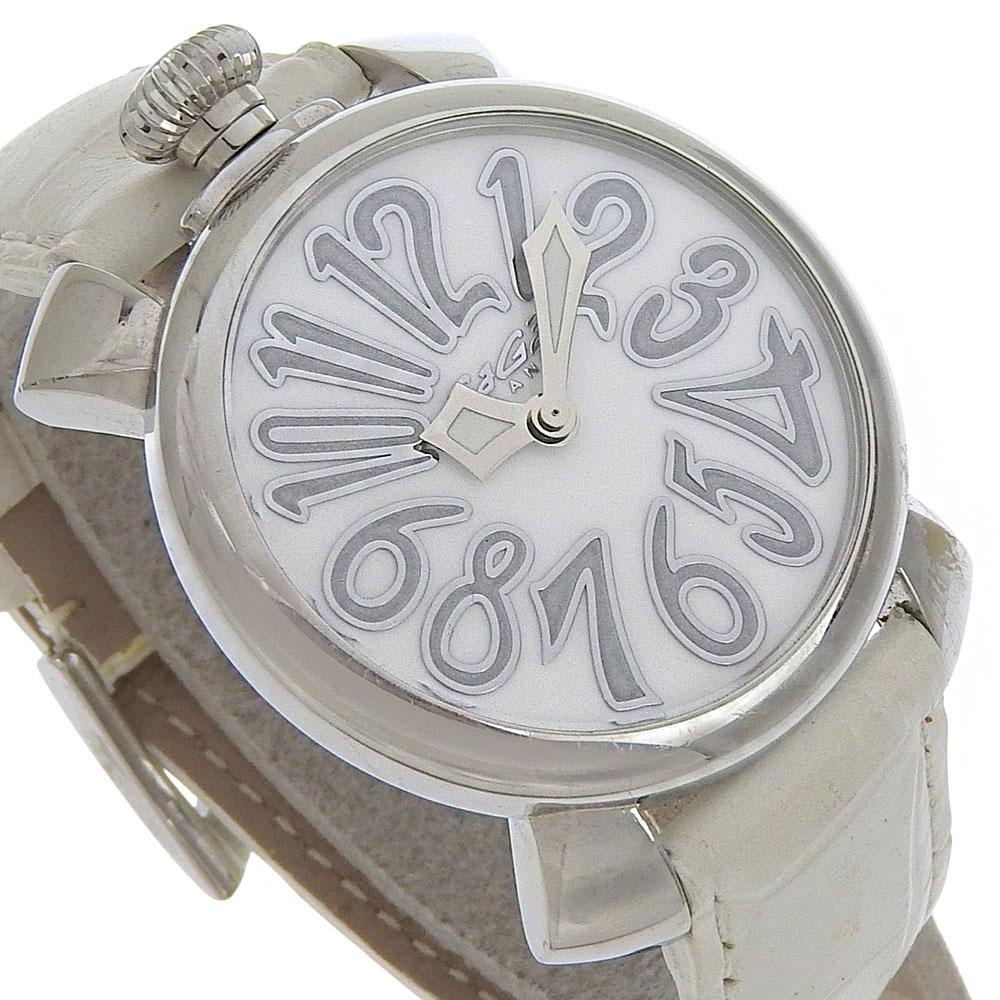 Gaga Milano Manure Watches 5020.8 WhiteDial Stainless Steel/leather Quartz Analog display unisex Used