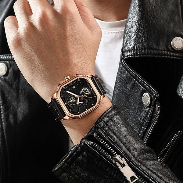 Pánské náramkové hodinky Pánské kožené hodinky Luxusní hodinky Ležérní módní pár Čtvercové hodinky z telecí kůže