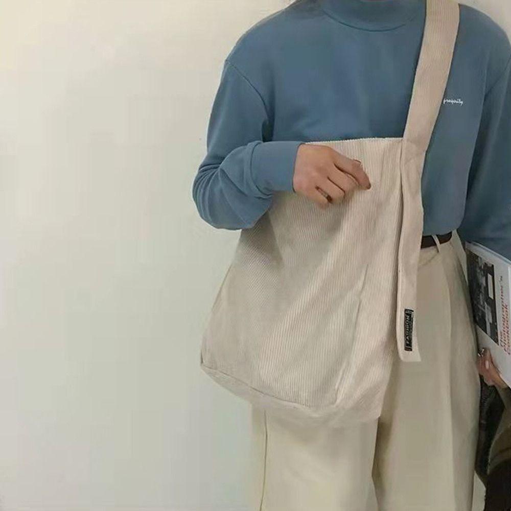 Large Capacity Corduroy Shoulder Bag Cotton Cloth Solid Color Shoulder Bag  All-match