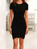 2026 European & American Women's Waist-Cinching Round Neck Hip-Hugging Short Sleeve Solid Color Sexy Dress