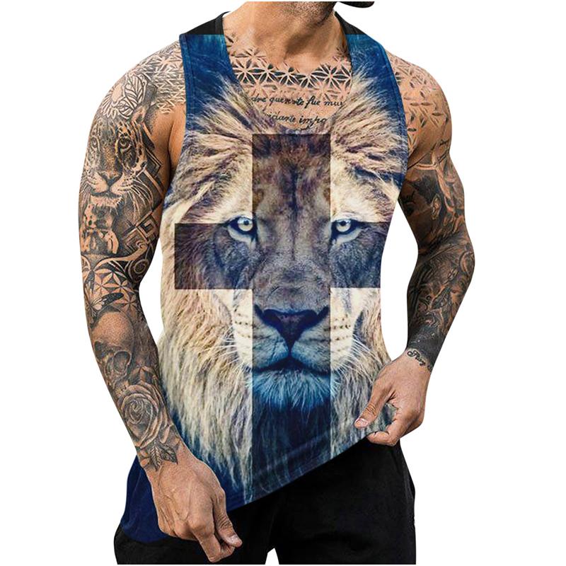 Men's Tank Tops Harajuku Handsome Animal Print Vest Fitness Bodybuilding Gym Muscle Casual Sleeveless T-Shirt