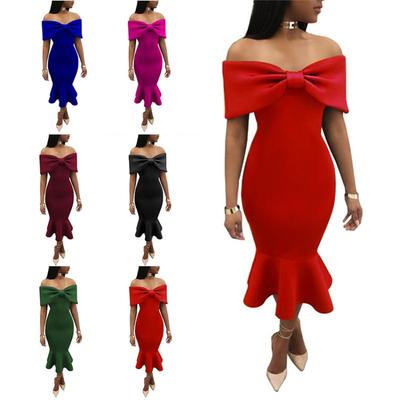 Abendkleid Temperament Brustwickel Schleife Fishtail-Kleid Herbst Neue Damenbekleidung