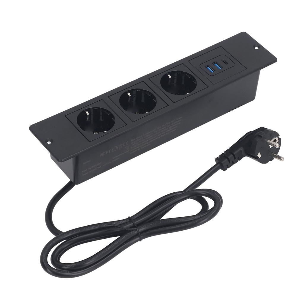 Versenkbare Steckdosenleiste 3x Steckdosen 2x USB A 1x USB C PD20W Anschlüsse Tischsteckdose mit 1,5 m Kabel Standard