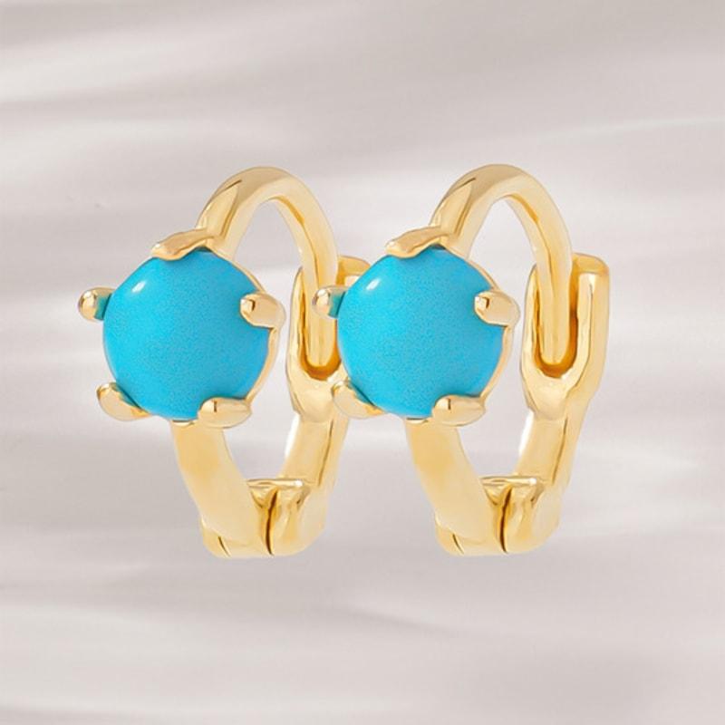 JEWNEL 14K Mini Turquoise Raw Stone Point One-Touch Small Ring Earrings