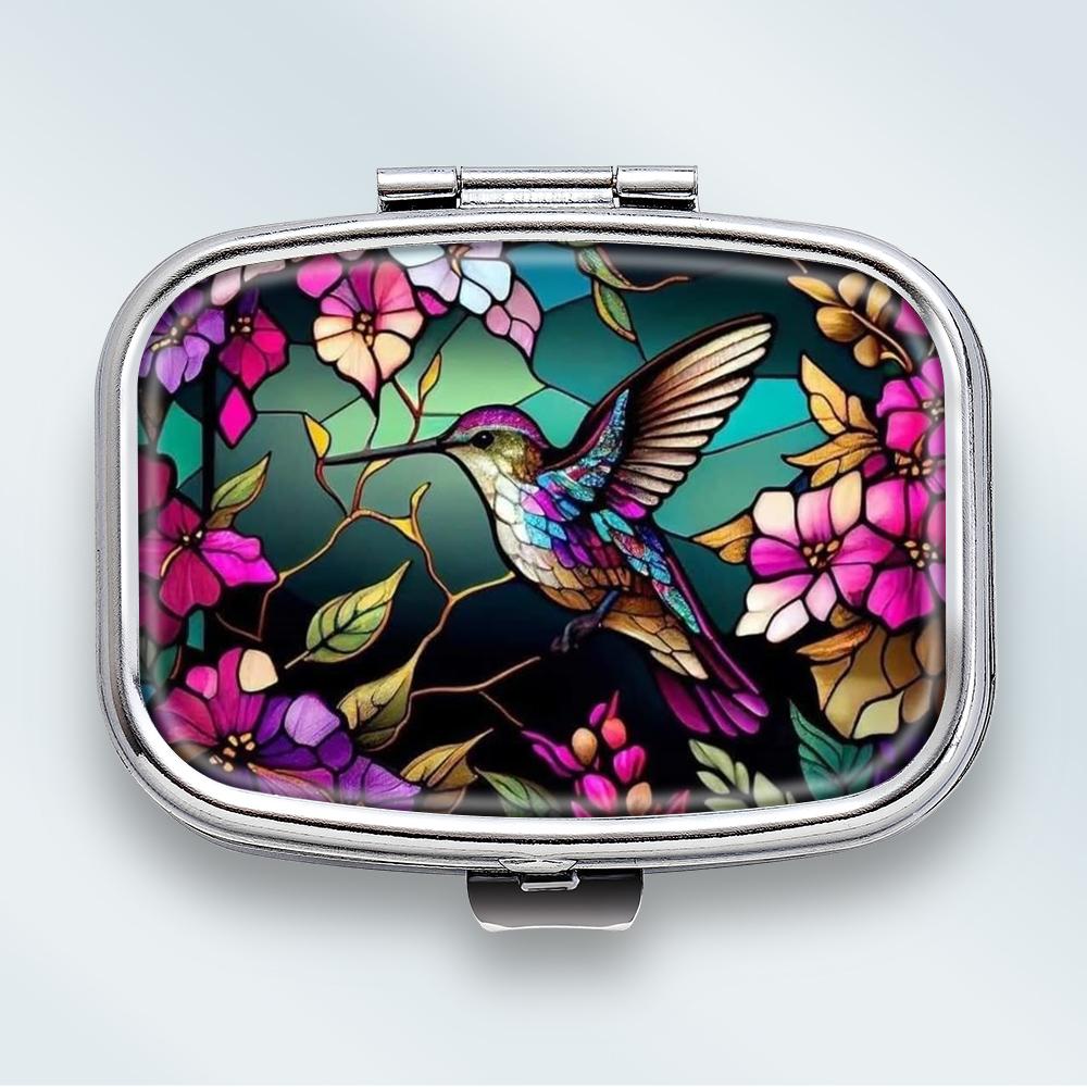 Portapillole Portatile con 2 Scomparti, Mini Custodia Organizer in Metallo per Medicine, Carino Contenitore Stampato per Pillole, Vitamine, Gioielli, Viaggio, Uso Quotidiano