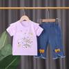 Girls Summer Unicorn Print T Shirt And Soft Denim Capri Pants 2 Piece Outfit Set