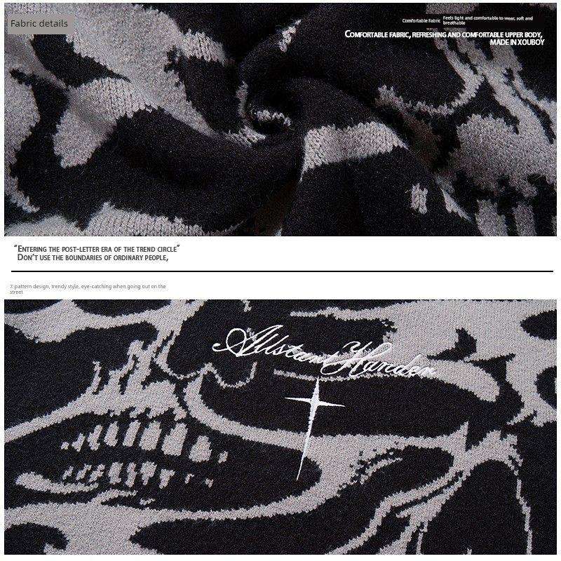 51 Hip-Hop American Street Style Skull Cool Loose Knit Sweater Unisex Trendy Brand Letter Embroidery V-Neck Sweater Vest