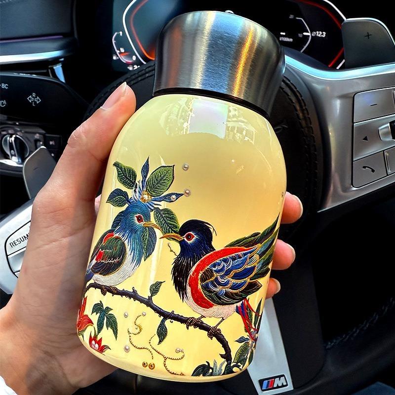 Retro Light Luxury Thermos Cup for Girls, High-end Water Cup, Mini Portable Large Belly Cup, Chinese Style Small Thermos Cup, Te