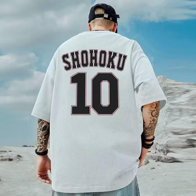 Men Oversize Fashion Loose American Basketball Number Ten Print Short Sleeve Round Neck Versatile Trend Couple Outfit