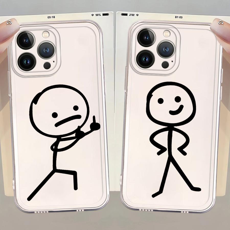 Soft Phone Cover Case for iPhone 17 Pro Max 16 14 Plus 11 7 8 XS Max Air XR 12 Mini 13 Pro 15 Cute Art Stick Figures