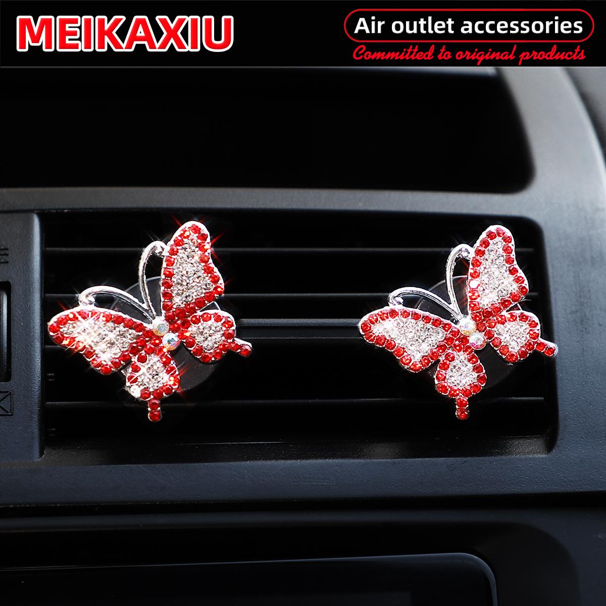 

Two beautiful zinc-alloy butterfly diamond-encrusted sparkling sparkling car air outlet decorations for women червоний