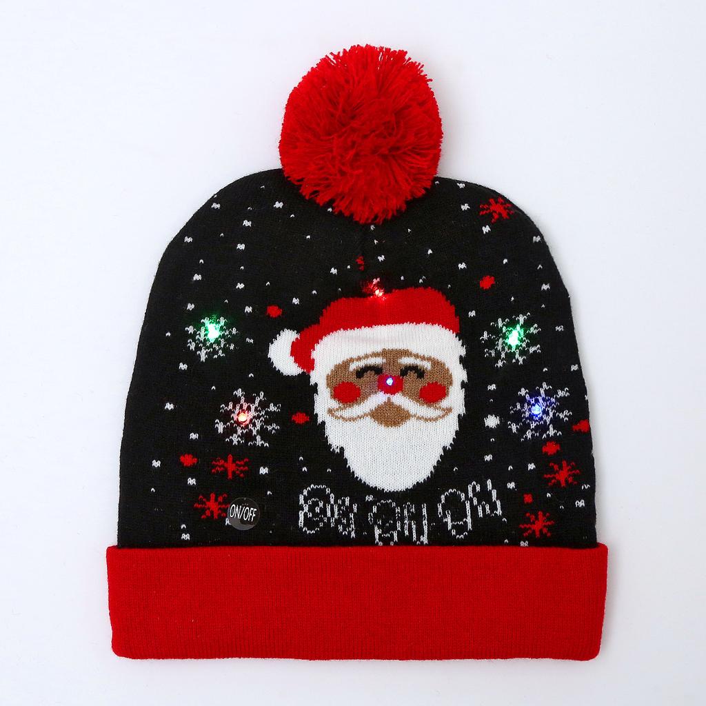 Colorful Dazzling LED Christmas Hat Holiday Pompom Ball Knitted Winter Beanie for Adults and Children Festive Party Hat
