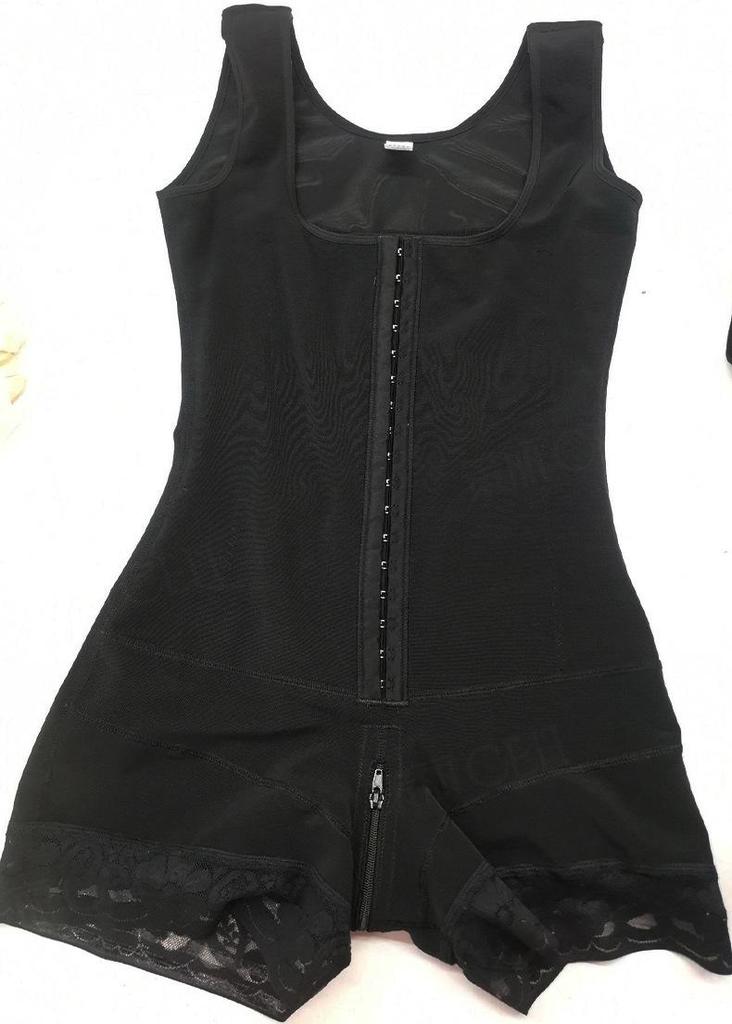Plus Size Waist Cincher Bodysuit with Shoulder Straps, Button Closure, and Crotch Zipper for Tummy Control.