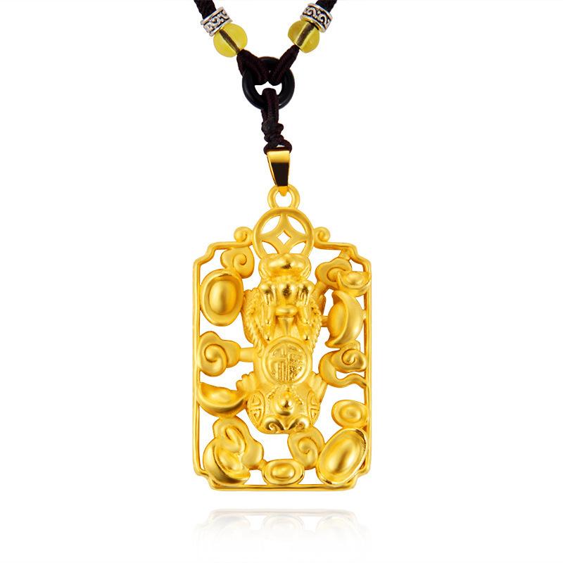 Ingot Pixiu Tag Sand Gold Men's and Women's Necklace Pixiu Pendant Copper Plated 24k Gold Necklace
