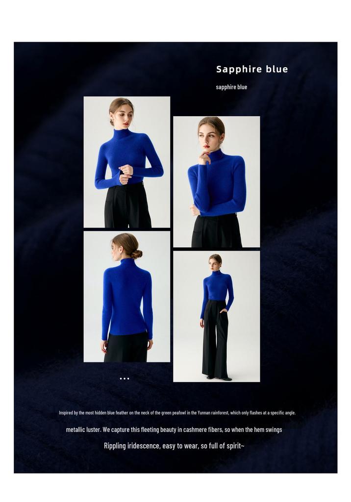 Women's High-Neck 100% Pure Cashmere Slim-Fit Sweater - Seamless, Flattering Knit in Solid Colors
