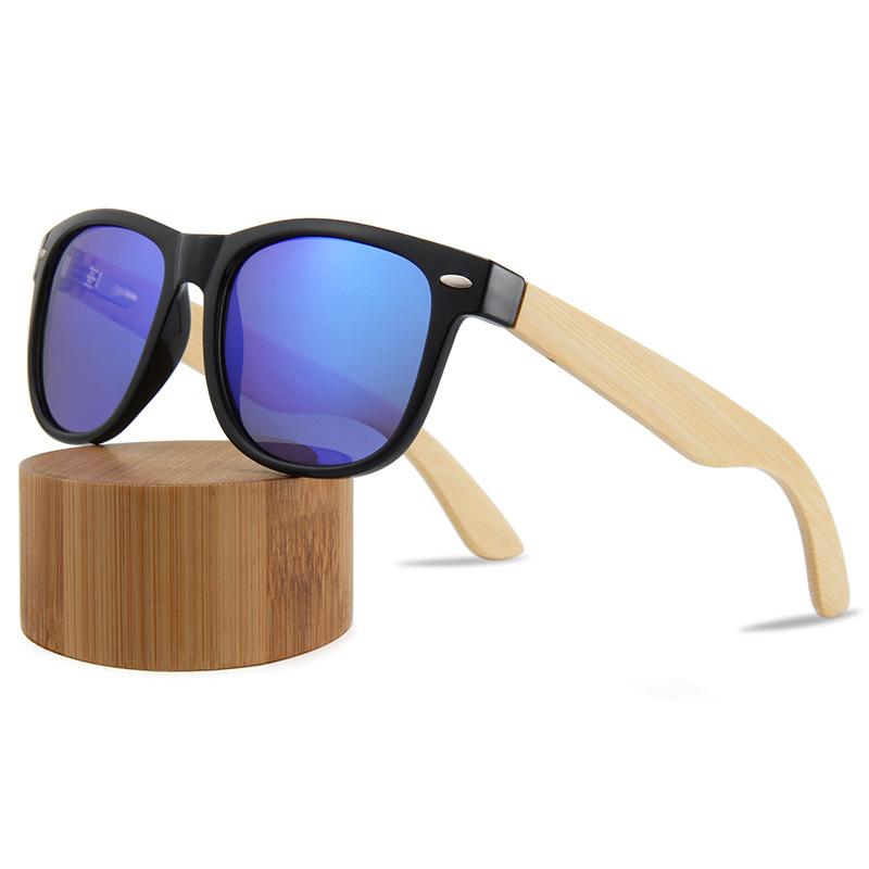 New Large Frame Bamboo Temple Polarized Sunglasses Classic Rivet Vintage UV Protection Shades Bamboo Wood Glasses