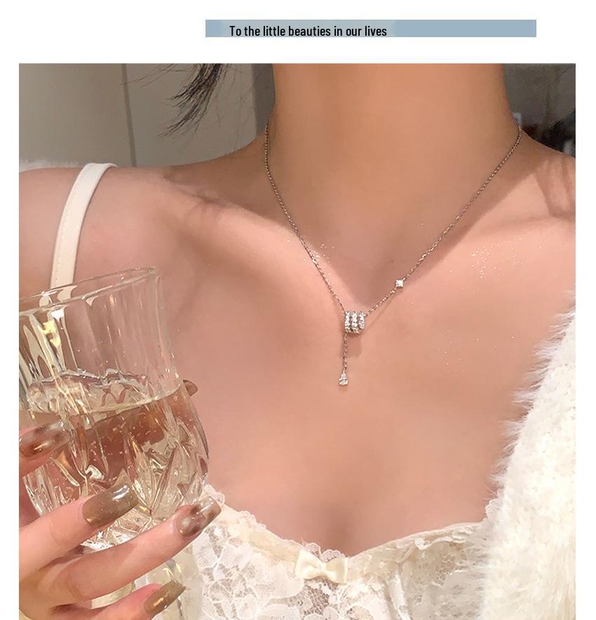 S925 Sterling Silver Snake Necklace with Water Drop Tassel & Inlaid Diamonds - Women's Versatile Clavicle Chain