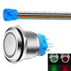 22mm Momentary Push Button with Wire Socket 3A-12-24V(AC/DC) 1NO 1NC SPDT On Off Metal Waterproof IP65 Self Reset (Red&Green LED)