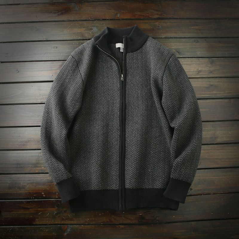 Order Export Men's Clothing Factory Leftover Stock Fall and Winter Pure Cotton Stand Collar Thickening Cardigan Knitting Sweater Outwear Men