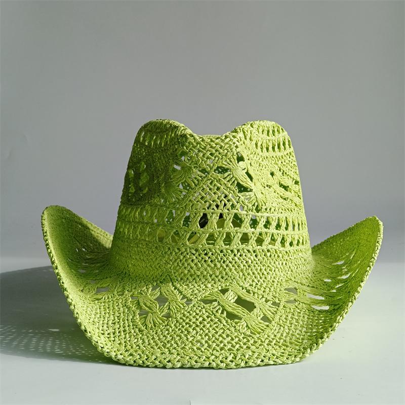 8 Colors Cowboy Straw Hat Hand-Woven Hollow Men'S And Women'S Summer Sun Hat Jazz Straw Hat Western Cowboy Hat Sombrero