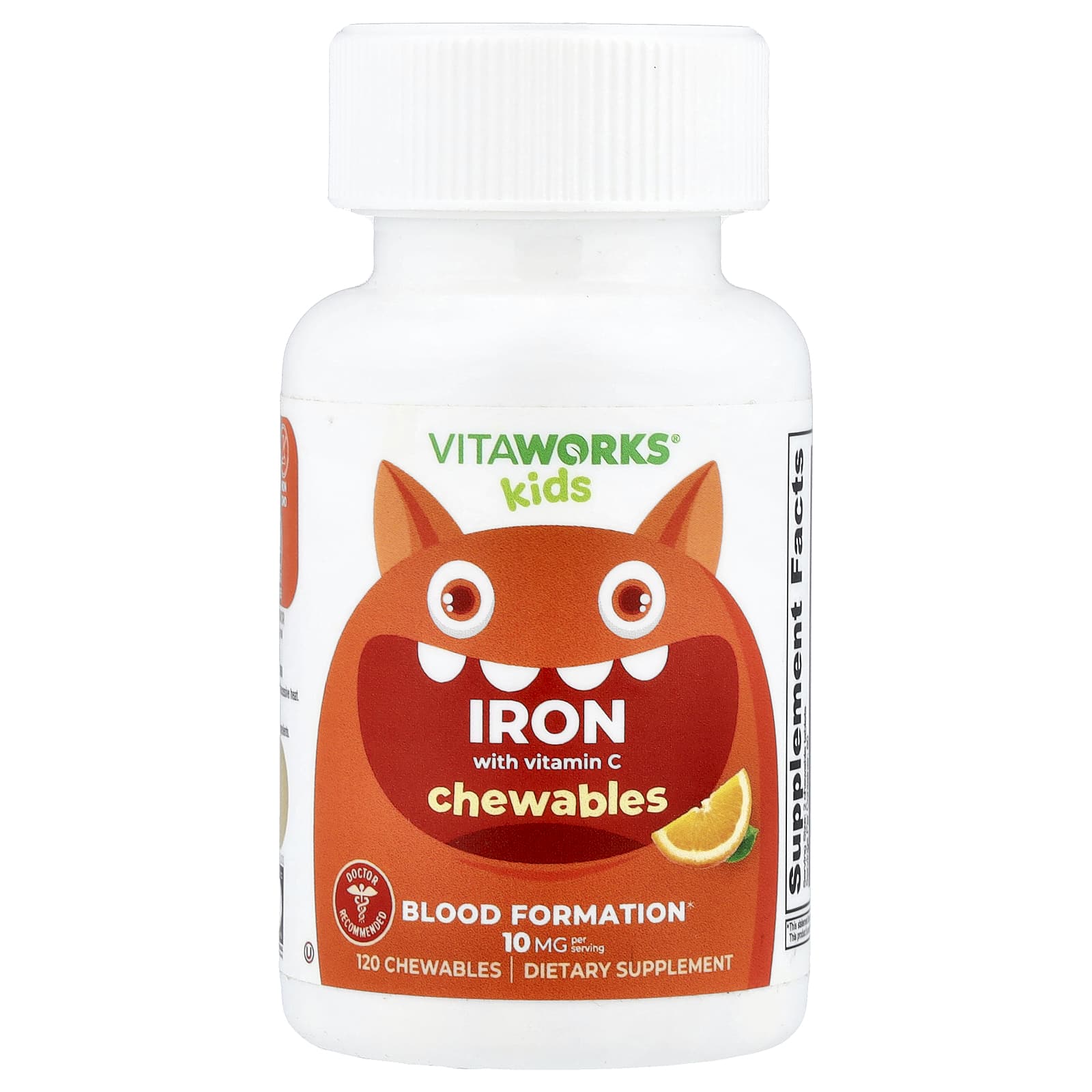 

VitaWorks, Children s, Iron with Vitamin C, Orange, 120 Chewable Tablets