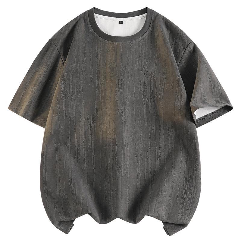 T-shirt Homme Manches Courtes Jacquard Imitation Jean 2025 Nouveau Été Décontracté Manches Cinq Points Tendance Ample